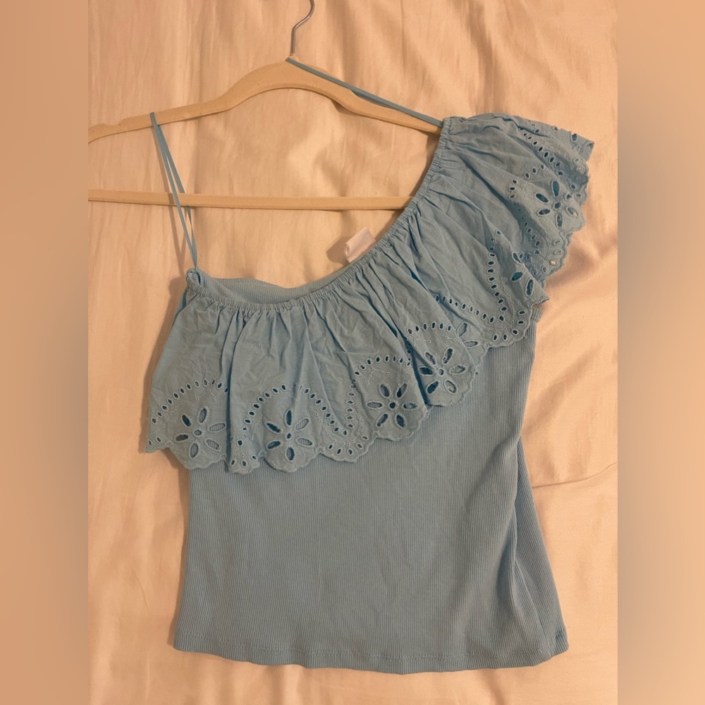 Zara Eyelet One Shoulder Ruffle Top - Picture 3 of 4